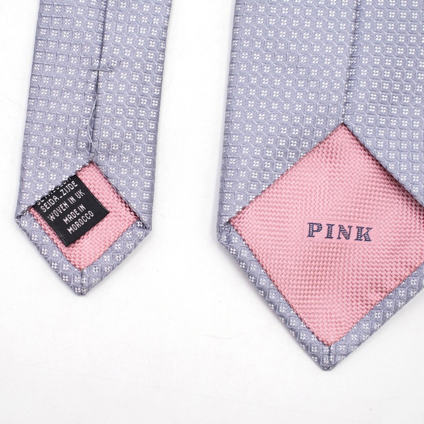 Men's Preowned Thomas Pink Grey Silk Embroidered Tie