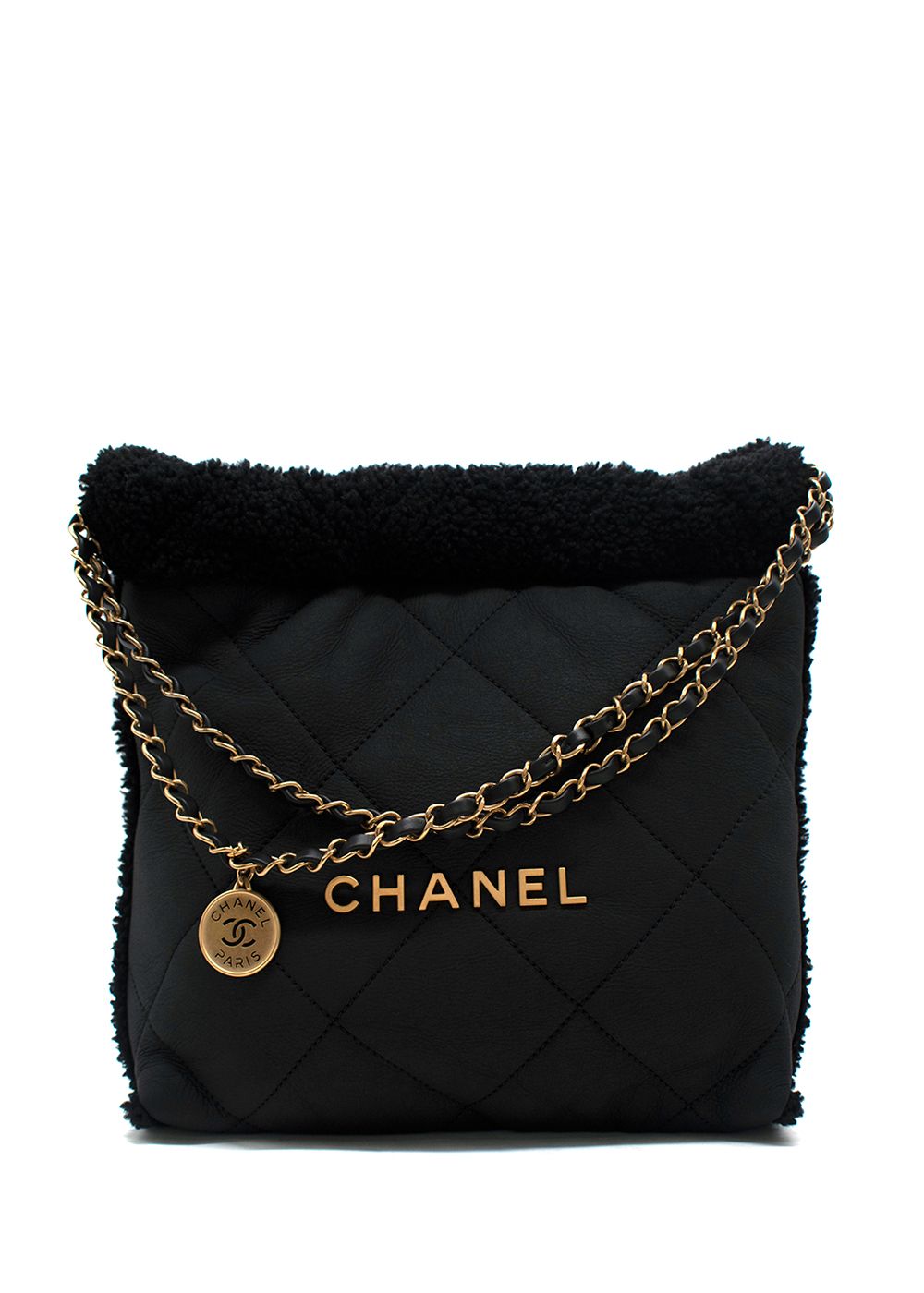 Chanel Black Shearling 22 Hobo Bag aged lambskin