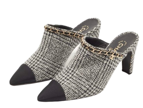 Preowned Chanel Grey Wool Chain Link Mules Size 38 Gray cloth