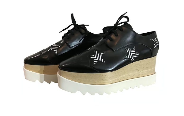 Preowned Stella McCartney Elyse Star Embroidered Platform Lace Up Shoes Size 40 black vegan leather