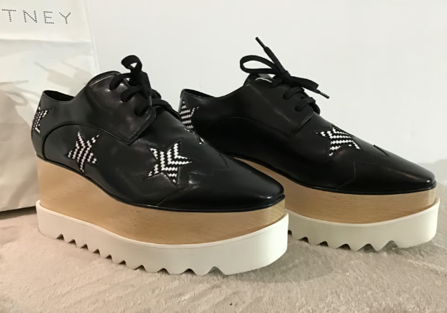 Preowned Stella McCartney Elyse Star Embroidered Platform Lace Up Shoes Size 40 black vegan leather