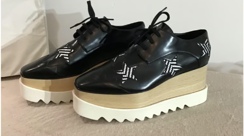 Preowned Stella McCartney Elyse Star Embroidered Platform Lace Up Shoes Size 40 black vegan leather