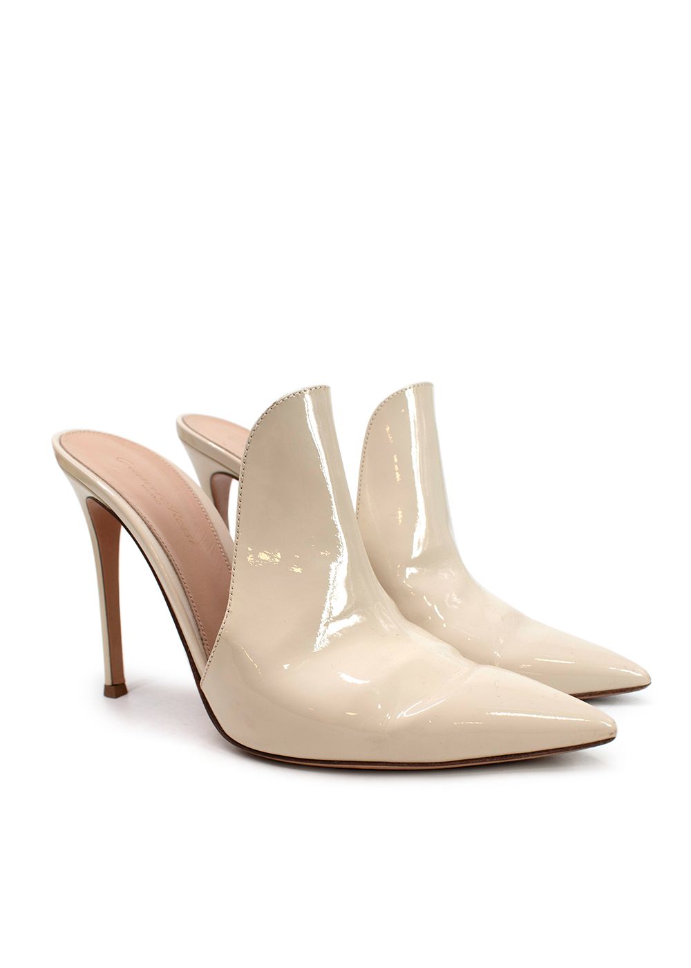 Preowned Gianvito Rossi Beige Patent Leather Aramis Mules Size 40