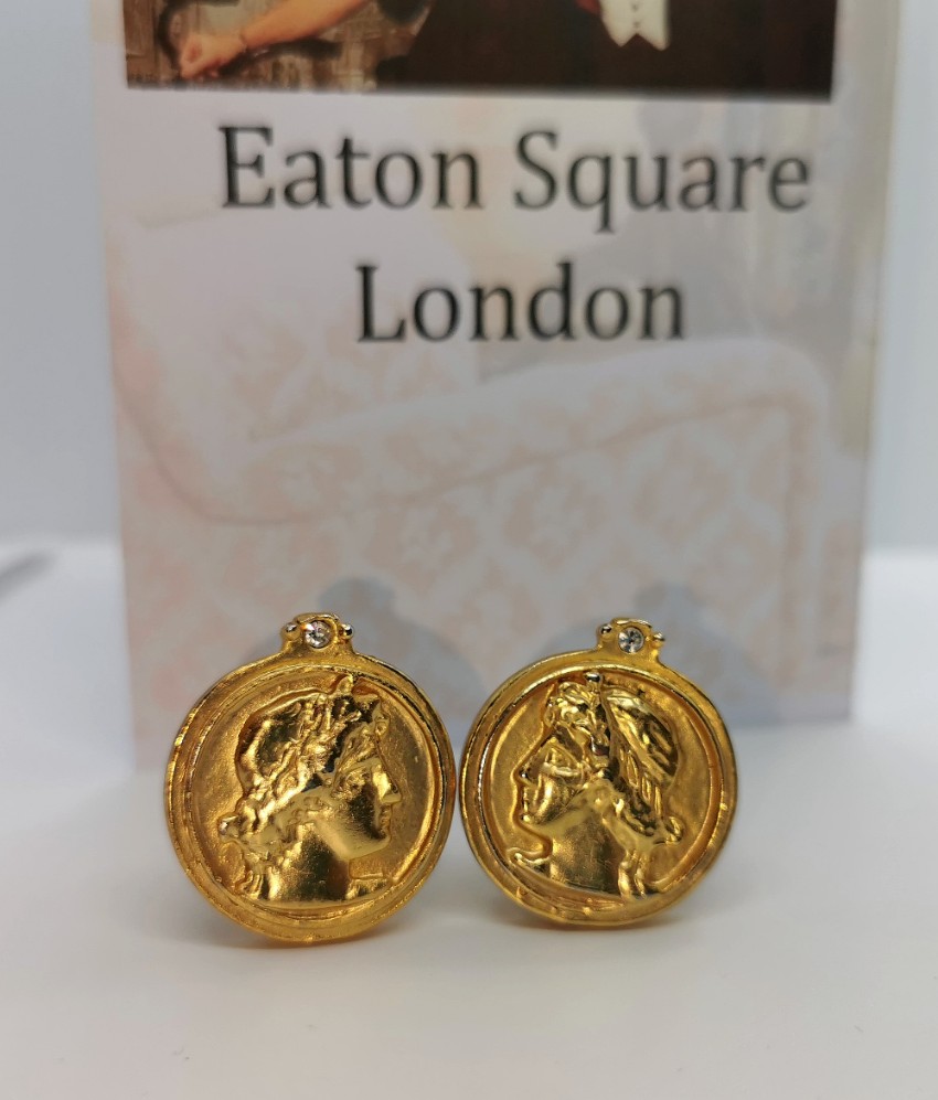 Preowned Bespoke Gold Tone Roman Intaglio Round Earrings Yellow metal