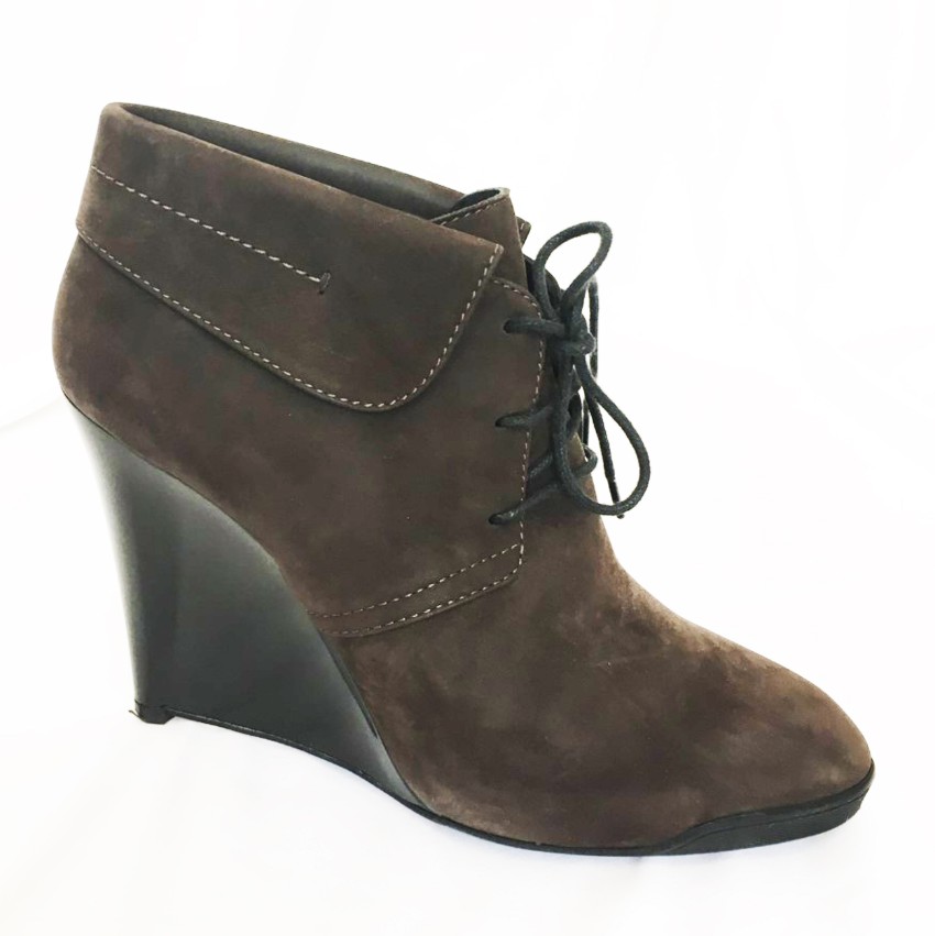 Tod's Brown Suede Wedge Ankle Boots Size 39