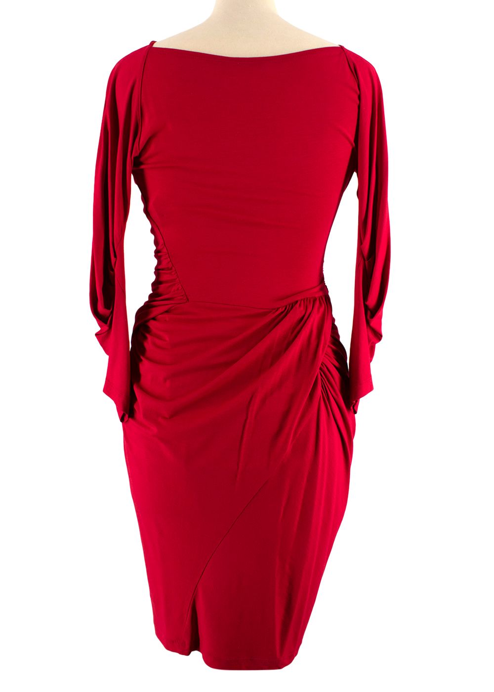 Preowned Donna Karan Red Ruched Dress Size XS viscose