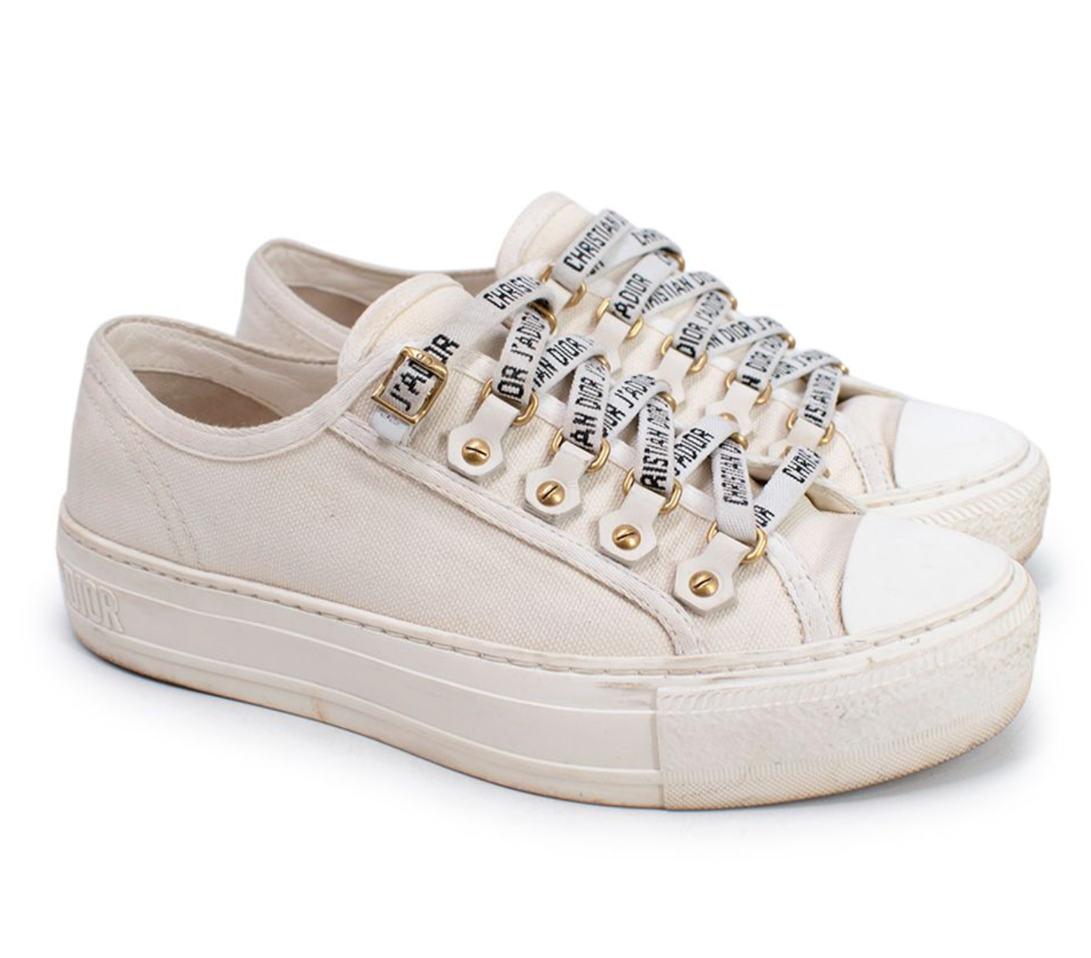 Preowned Dior Cream Canvas Walk'N'Dior Sneakers Size 355 leather