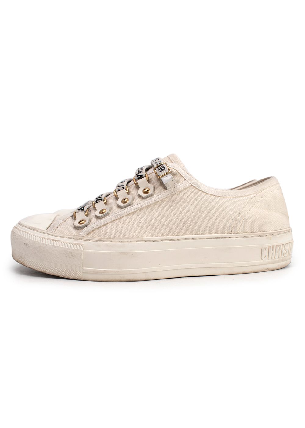 Preowned Dior Cream Canvas Walk'N'Dior Sneakers Size 355 leather