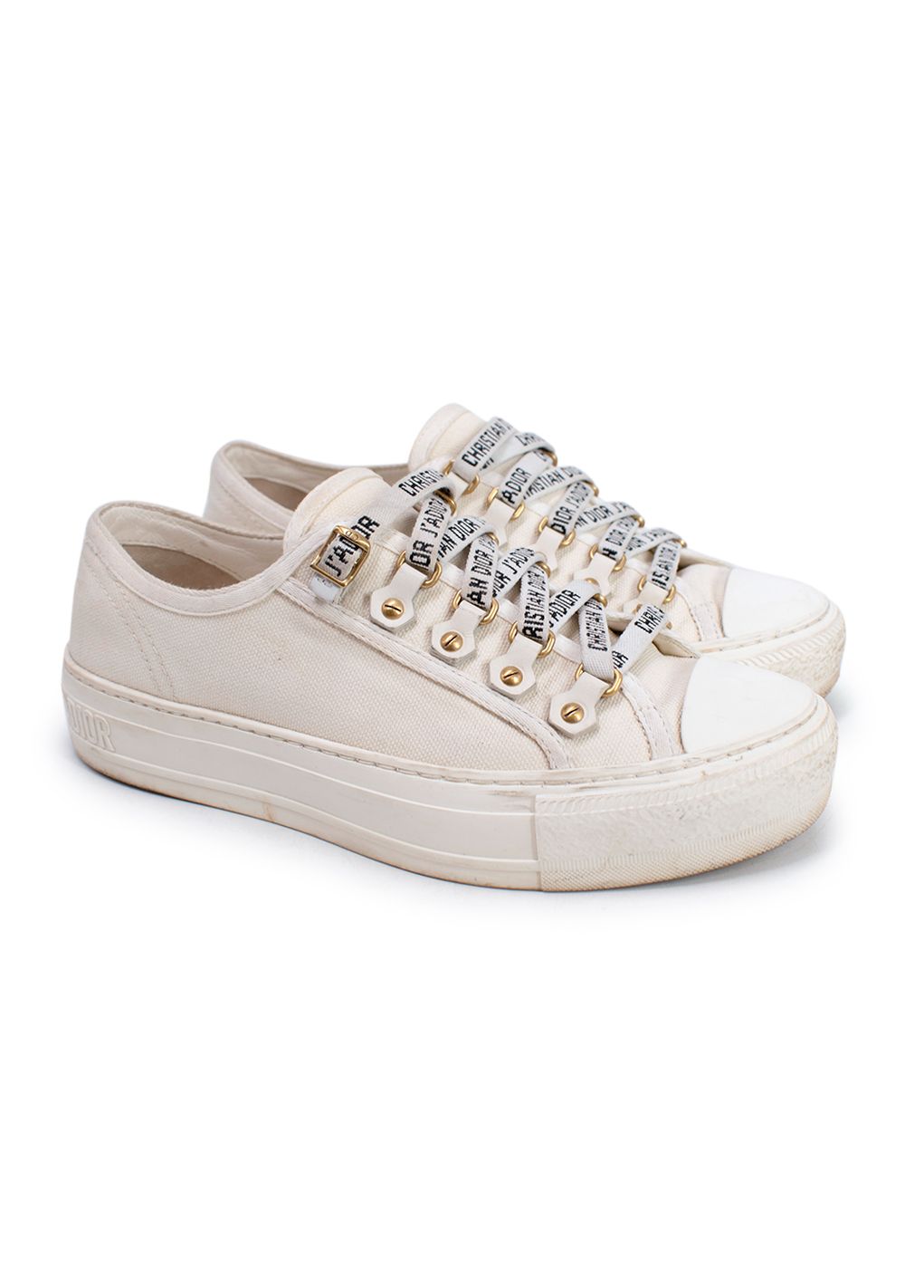 Preowned Dior Cream Canvas Walk'N'Dior Sneakers Size 355 leather