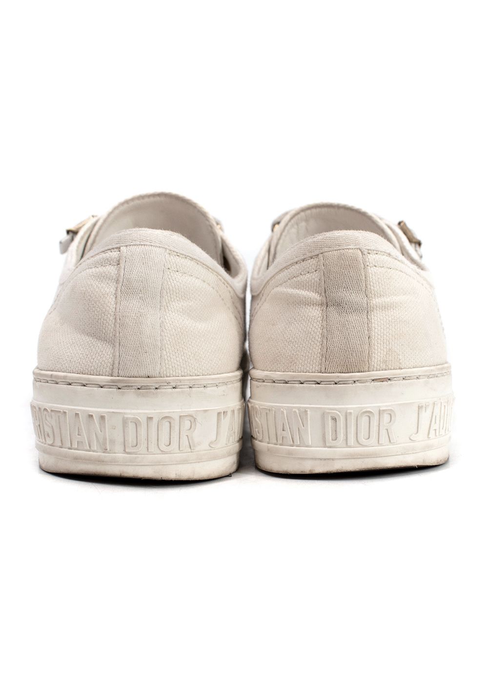 Preowned Dior Cream Canvas Walk'N'Dior Sneakers Size 355 leather