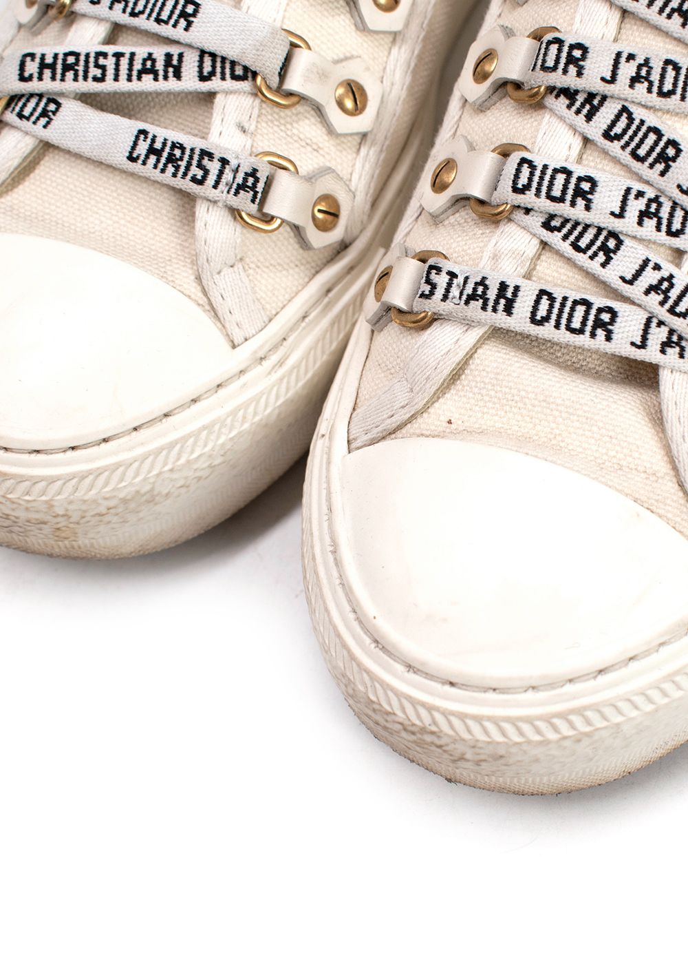 Preowned Dior Cream Canvas Walk'N'Dior Sneakers Size 355 leather