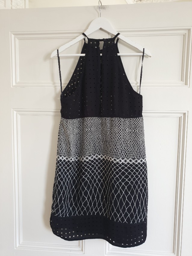 Preowned Zimmermann Black  White Halterneck Lattice Sun Dress Size S polyester