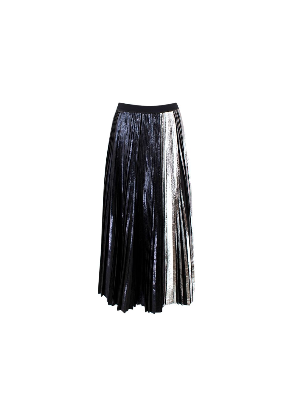 Preowned Proenza Schouler Black  Silver Coated Pleated Midi Skirt Size XXS polyester