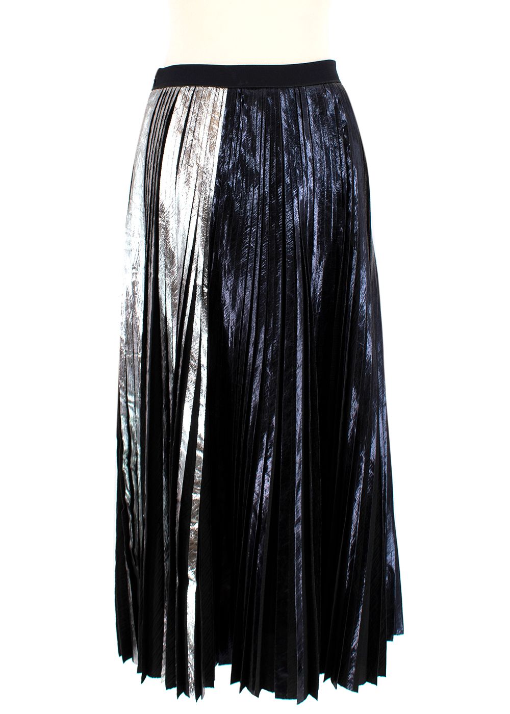 Preowned Proenza Schouler Black  Silver Coated Pleated Midi Skirt Size XXS polyester