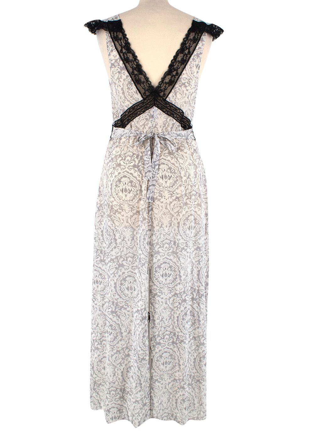 Preowned Grey Paisley Lace Detail Slip Dress