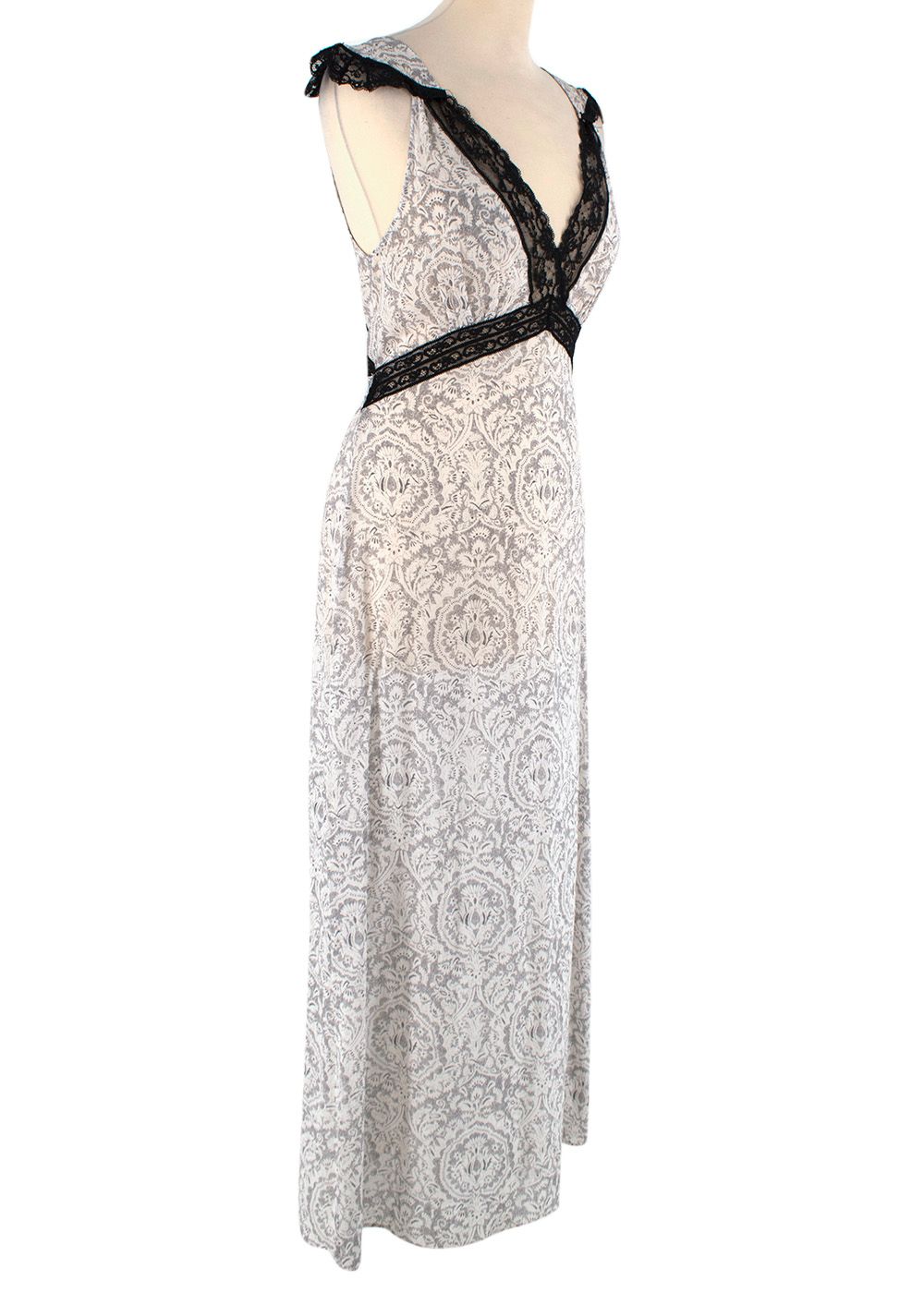 Preowned Grey Paisley Lace Detail Slip Dress