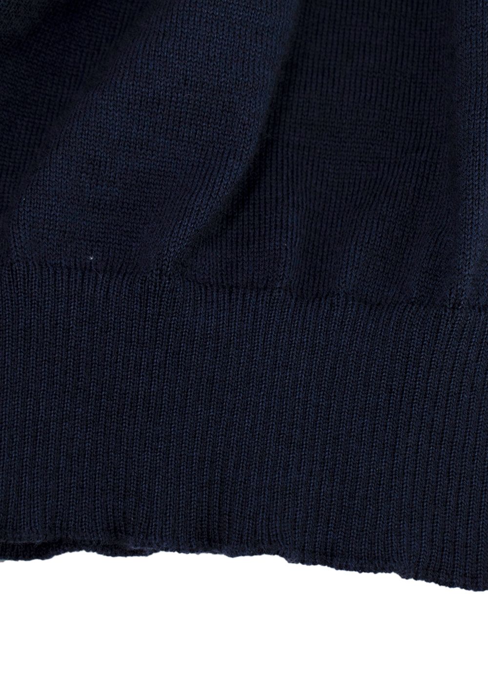 Men's Dior Navy V-Neck Wool Jumper With Sleeve Detail Size L