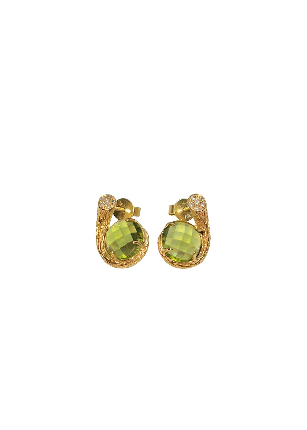 Fei Liu Peridot  Diamond Swirl Earrings Gold ct gold