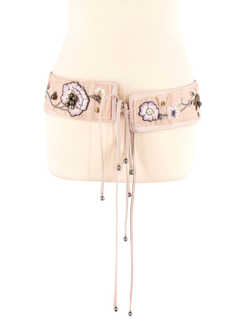 Preowned Chloe vintage cream leather floral embroidered belt Size 32/81