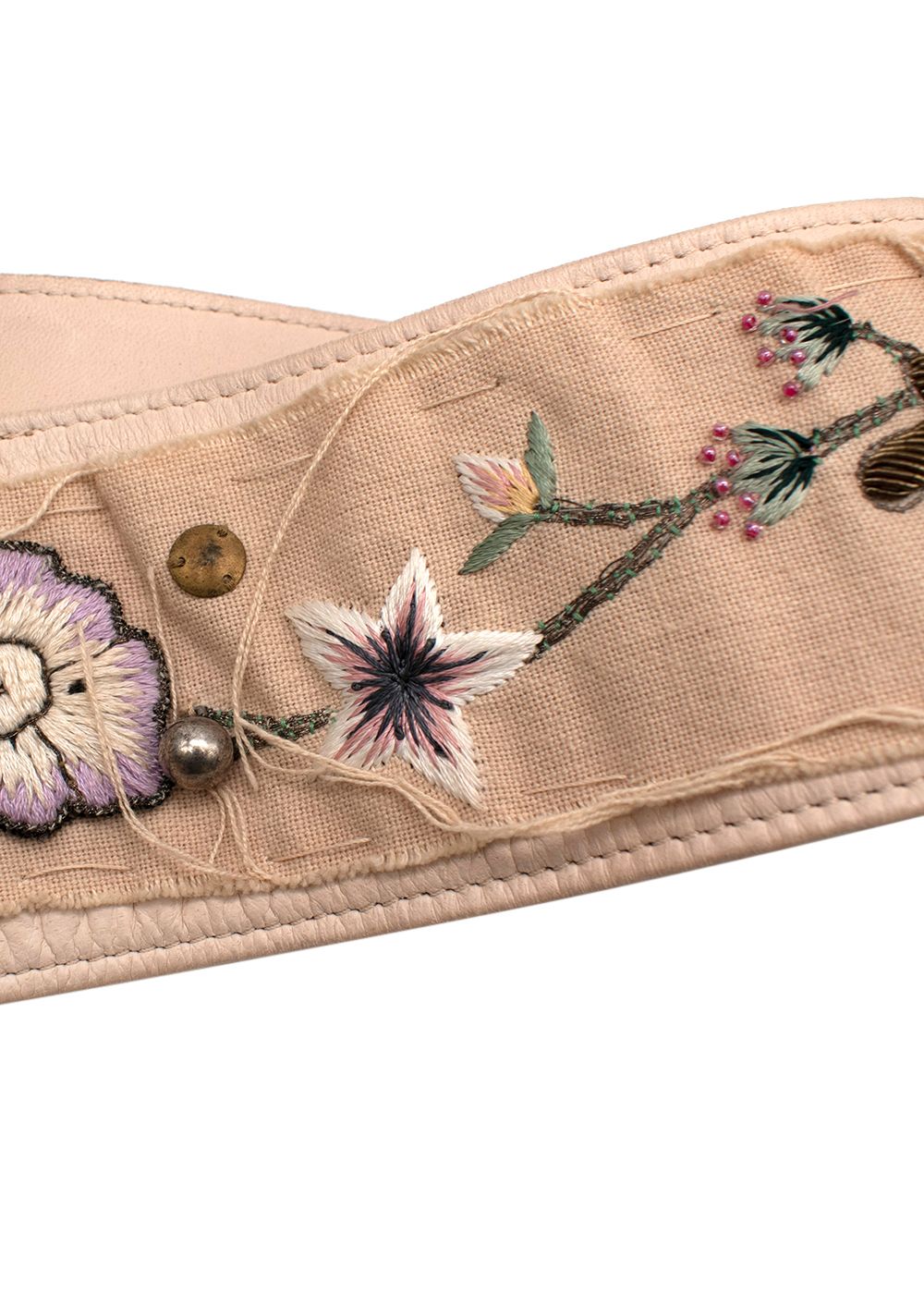 Preowned Chloe vintage cream leather floral embroidered belt Size 32/81