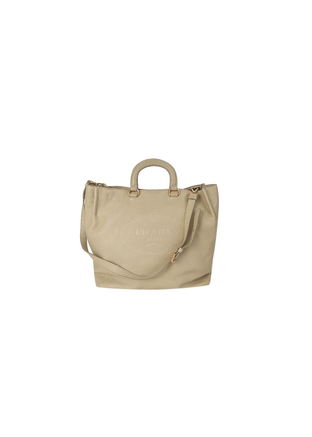 Preowned Prada Beige leather logo embossed tote bag pelle