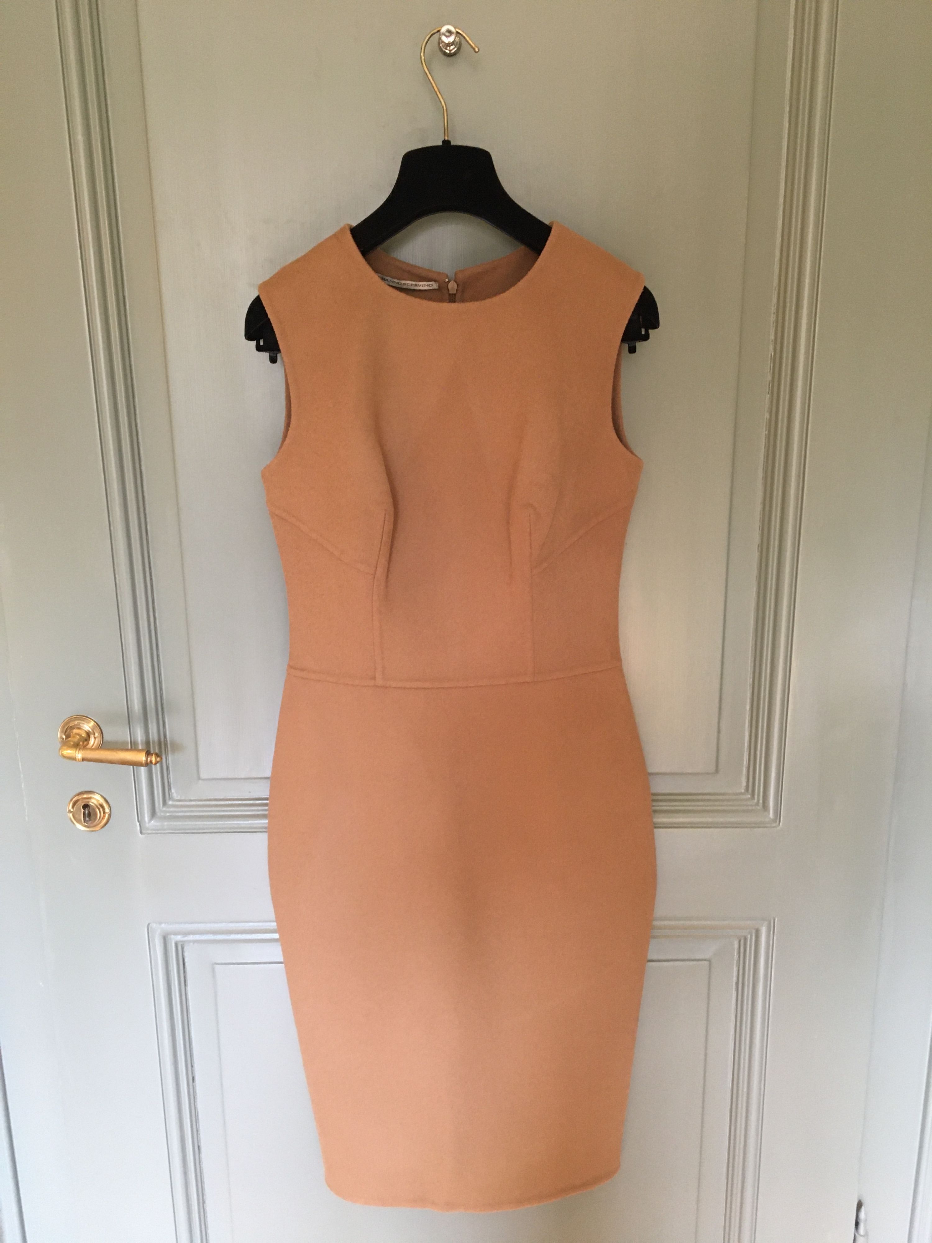 Preowned Ermano Scervino Camel Pencil Midi Dress Size S light wool