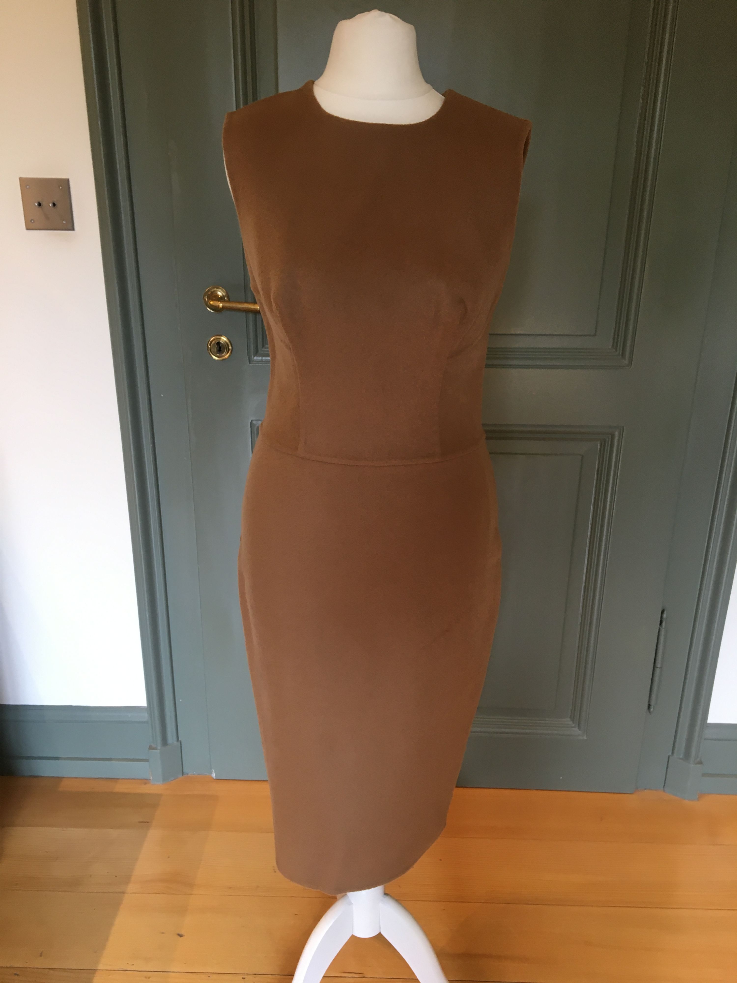 Preowned Ermano Scervino Camel Pencil Midi Dress Size S light wool