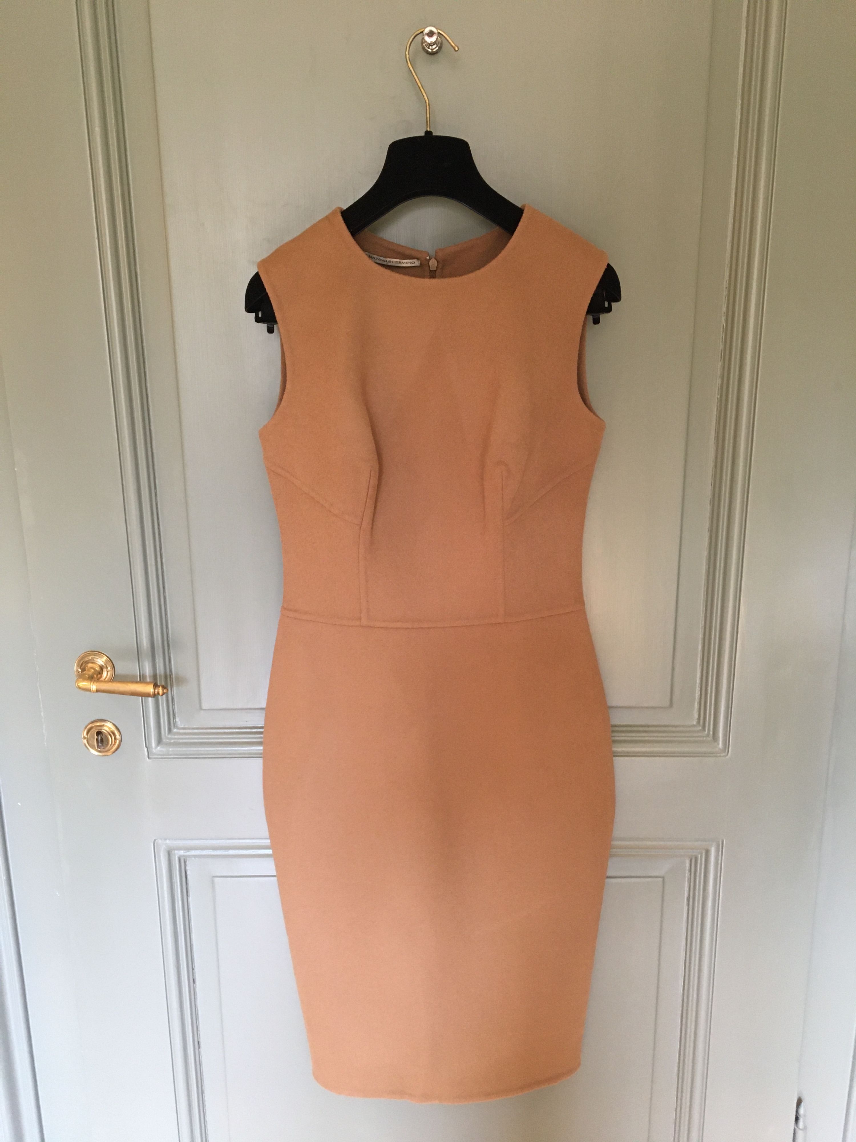 Preowned Ermano Scervino Camel Pencil Midi Dress Size S light wool