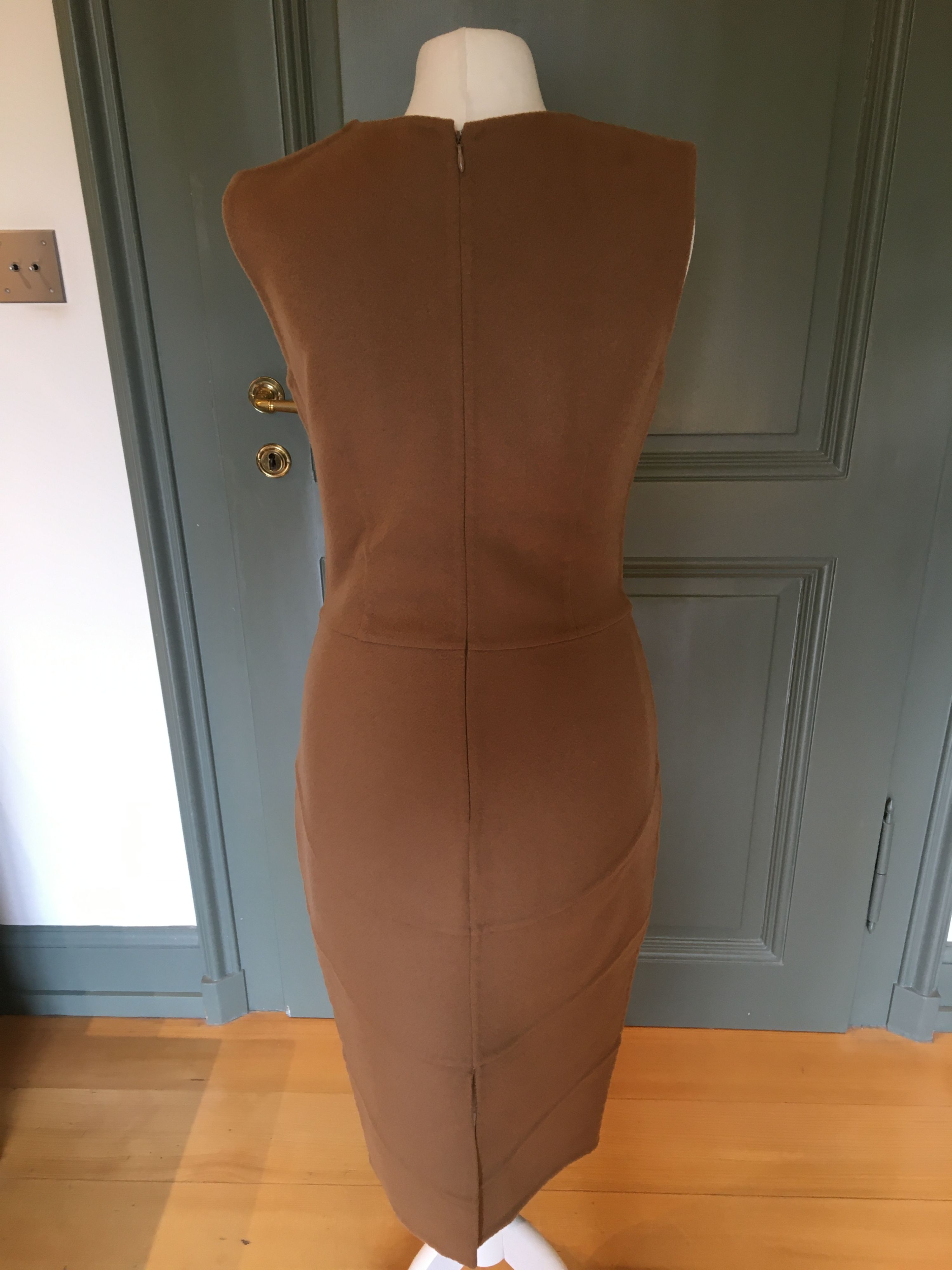 Preowned Ermano Scervino Camel Pencil Midi Dress Size S light wool