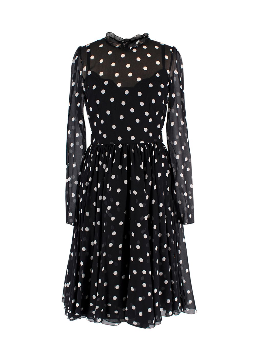 Dolce  Gabbanna Black Semi Sheer Polka Dot Dress Size XS Black white silk/elastane