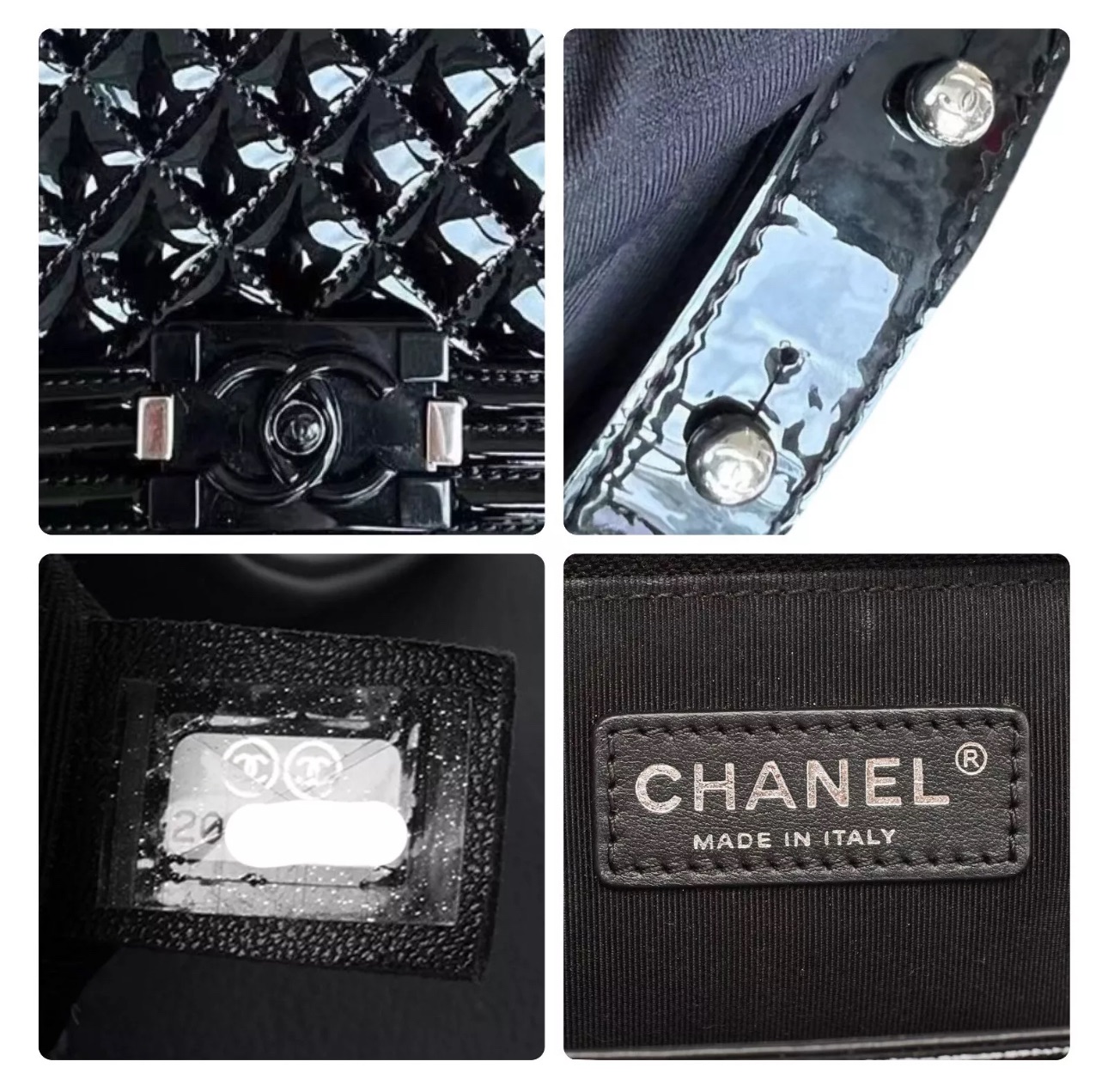 Preowned Chanel Black Patent Medium Boy Bag leather