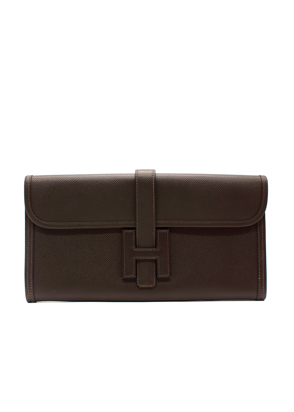 Preowned Hermes Brown Epsom Leather Jige Clutch