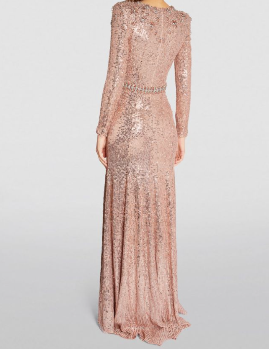 Jenny Packham Pink Georgia Sequin-Embellished Gown Size XXS Rose gold polyester