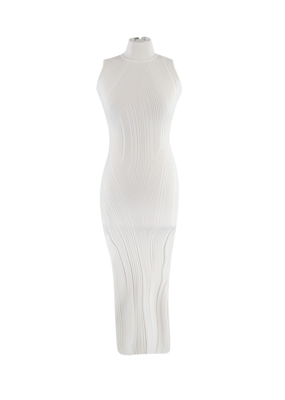 Herve Leger Ribbed Bandage Turtleneck Midi Dress Size XXS White synthetic