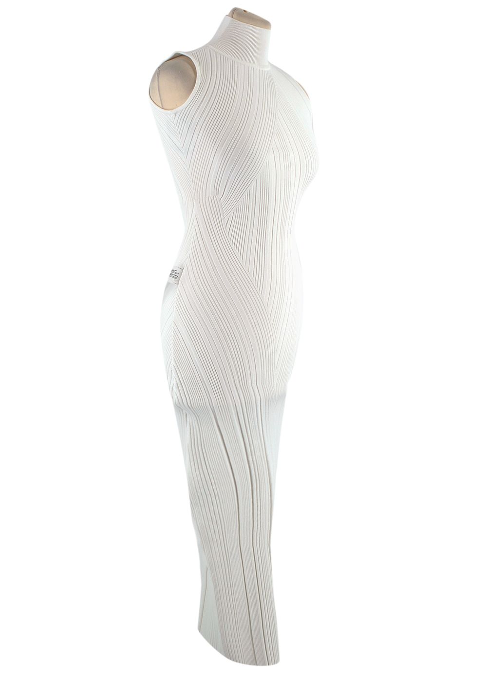 Herve Leger Ribbed Bandage Turtleneck Midi Dress Size XXS White synthetic