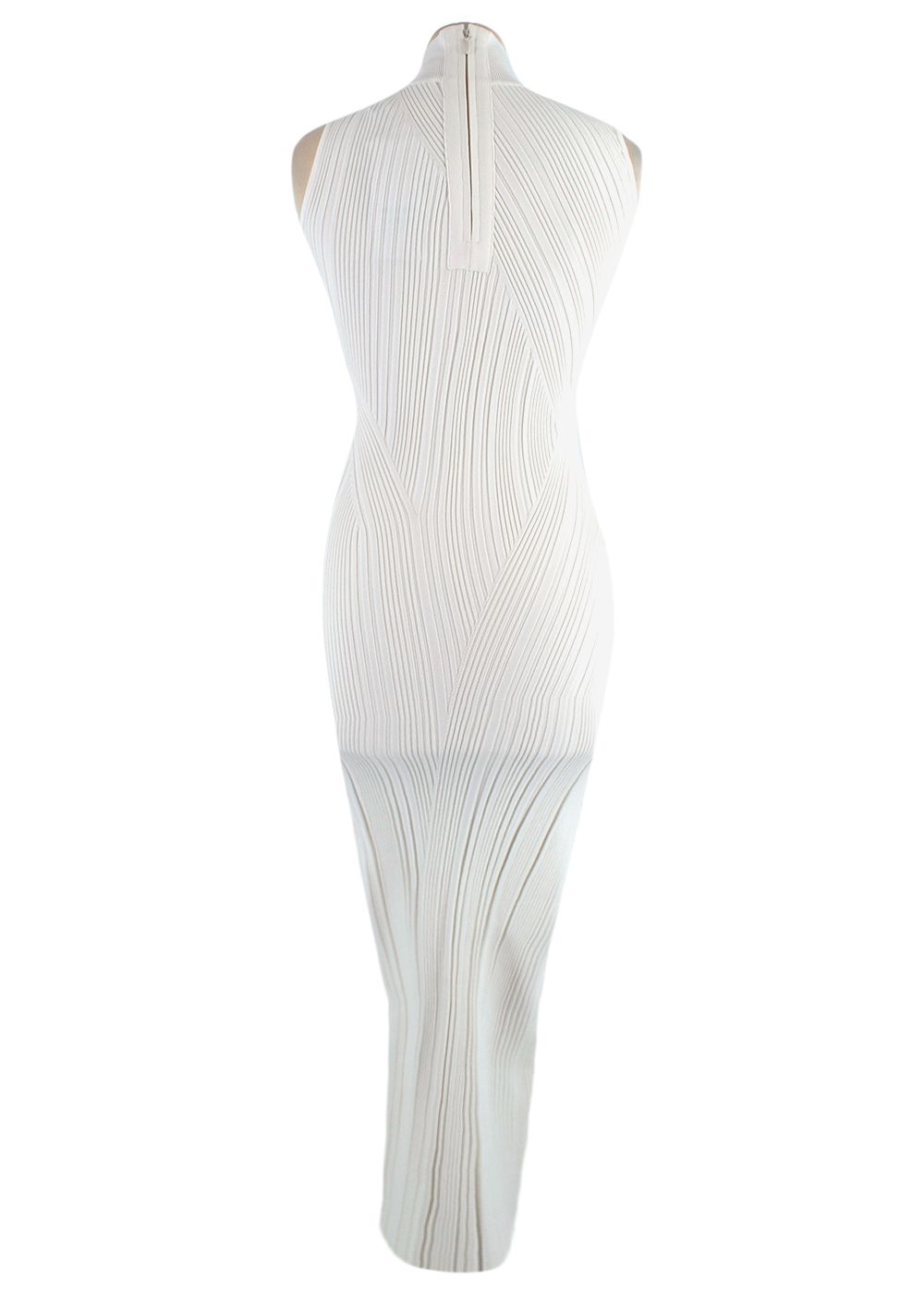 Herve Leger Ribbed Bandage Turtleneck Midi Dress Size XXS White synthetic