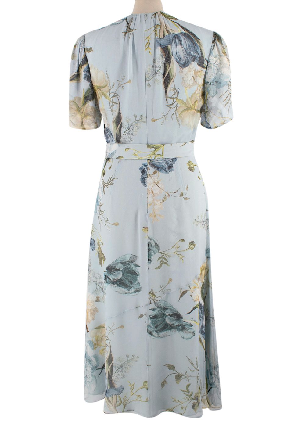 Erdem Laurelle Floral Silk Midi Dress Size S Baby Blue Floral