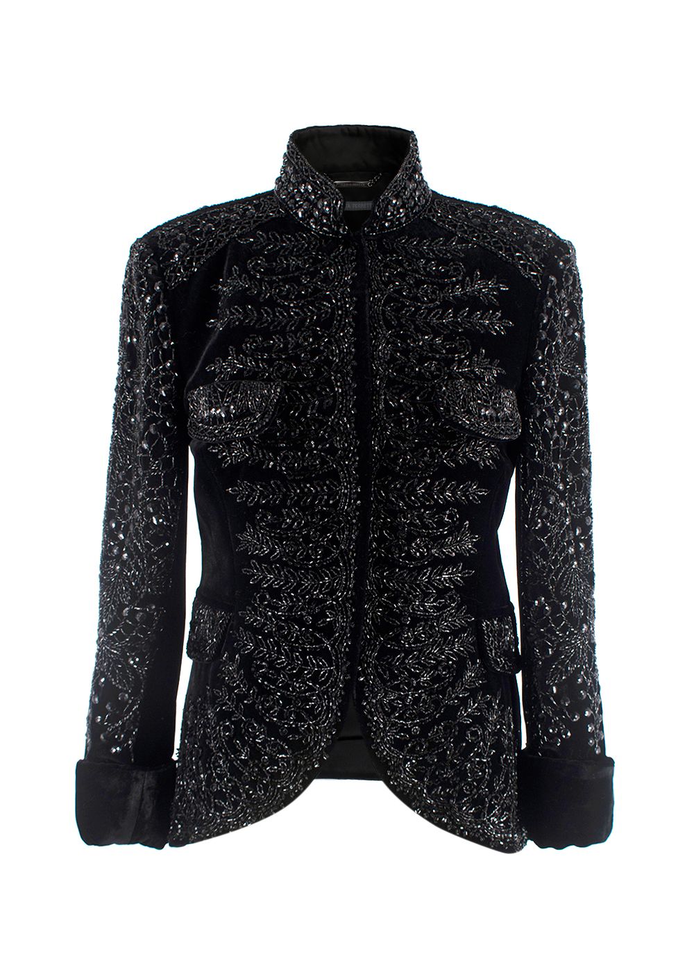 Alberta Ferretti Black Beaded Velvet Blazer Size XS