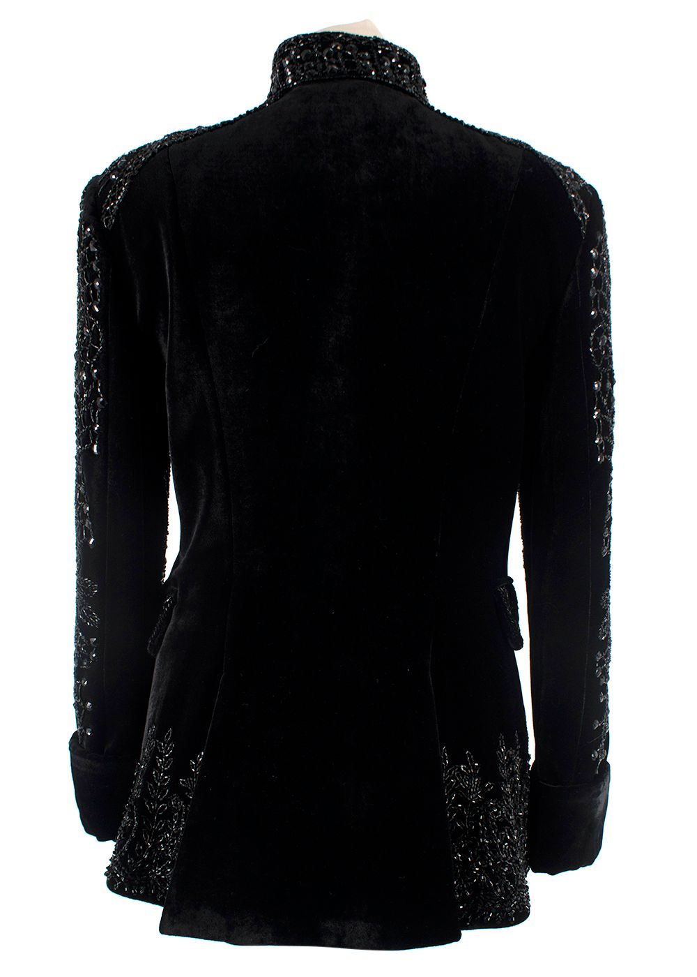 Alberta Ferretti Black Beaded Velvet Blazer Size XS