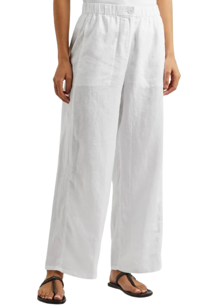 Eileen Fisher White Wide Leg Linen Trousers Size L