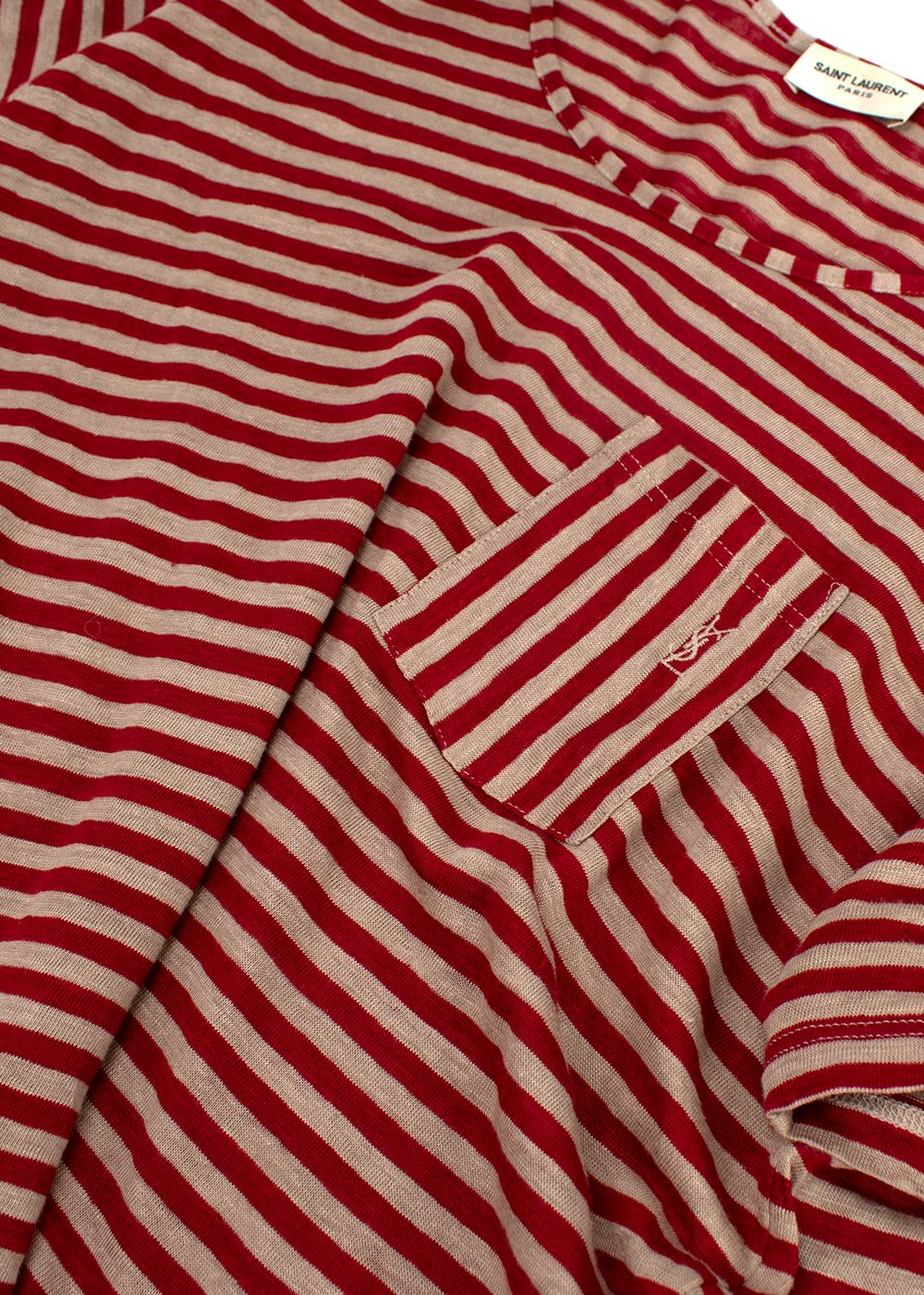 Saint Laurent Red and Beige Striped Linen T-Shirt Size M