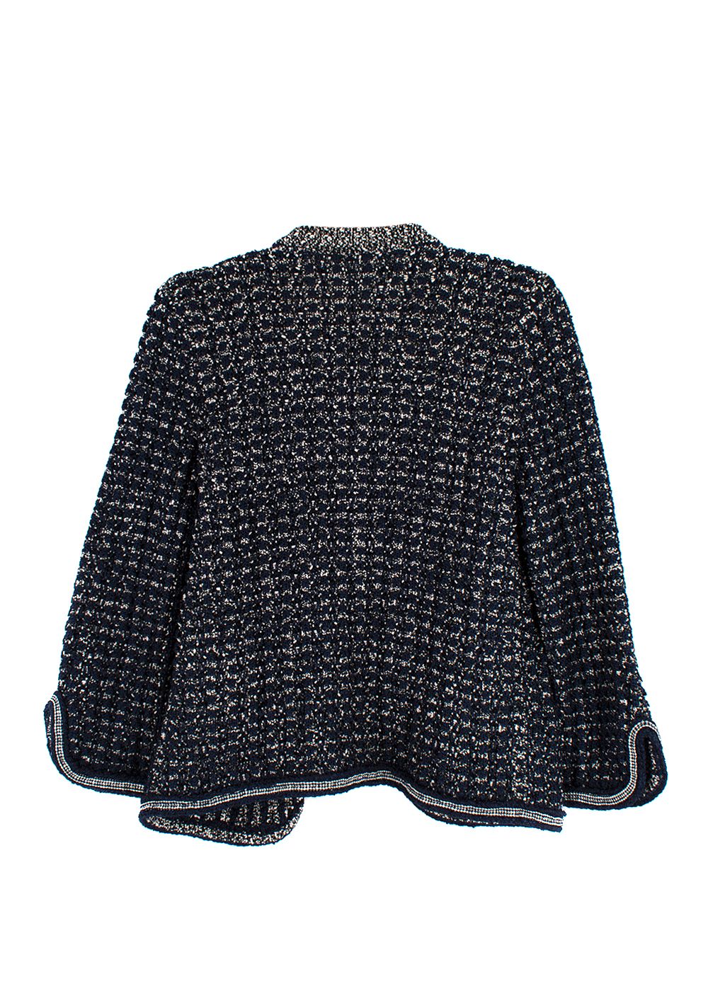 Chanel Navy Cotton Blend Knitted Cardigan Size S Blue White