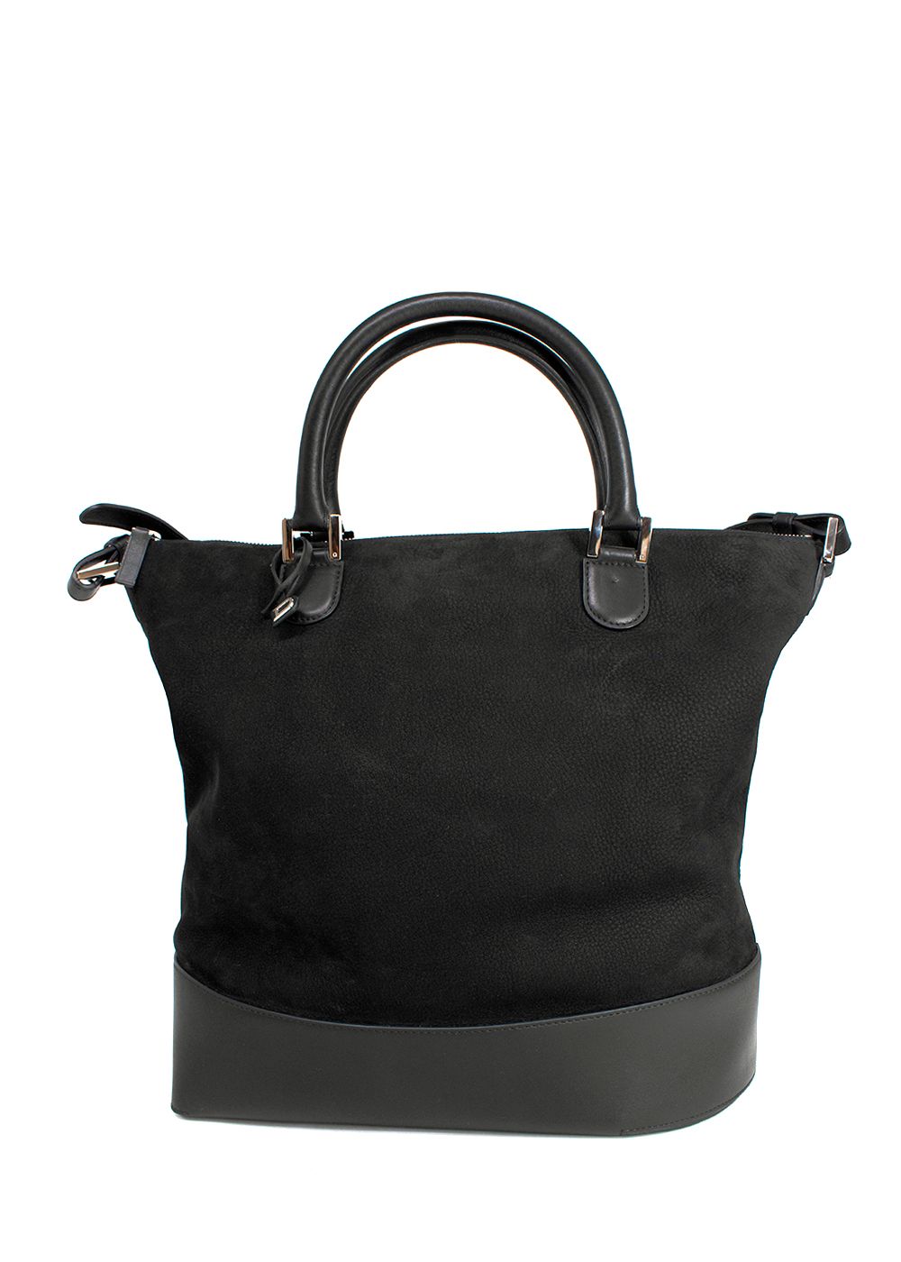 Preowned Delvaux Black Suede  Leather Tote Bag leather/hardware-/metal