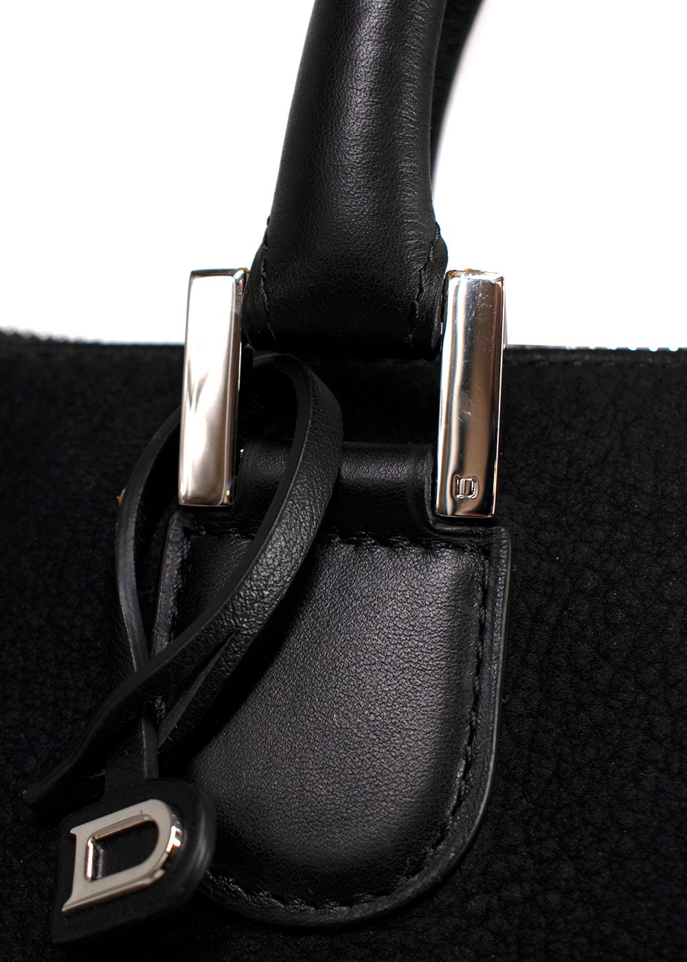 Preowned Delvaux Black Suede  Leather Tote Bag leather/hardware-/metal