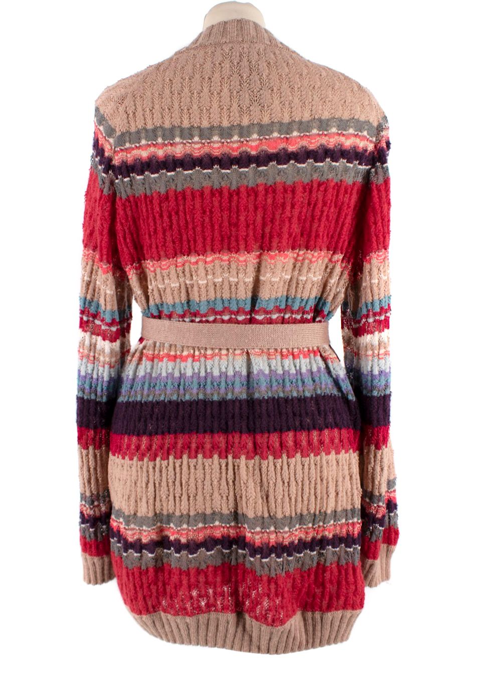 Preowned Missoni Multicolor Striped Knitted Cardigan with Belt Size XS Pink/Purplw/Blue/Grey wool