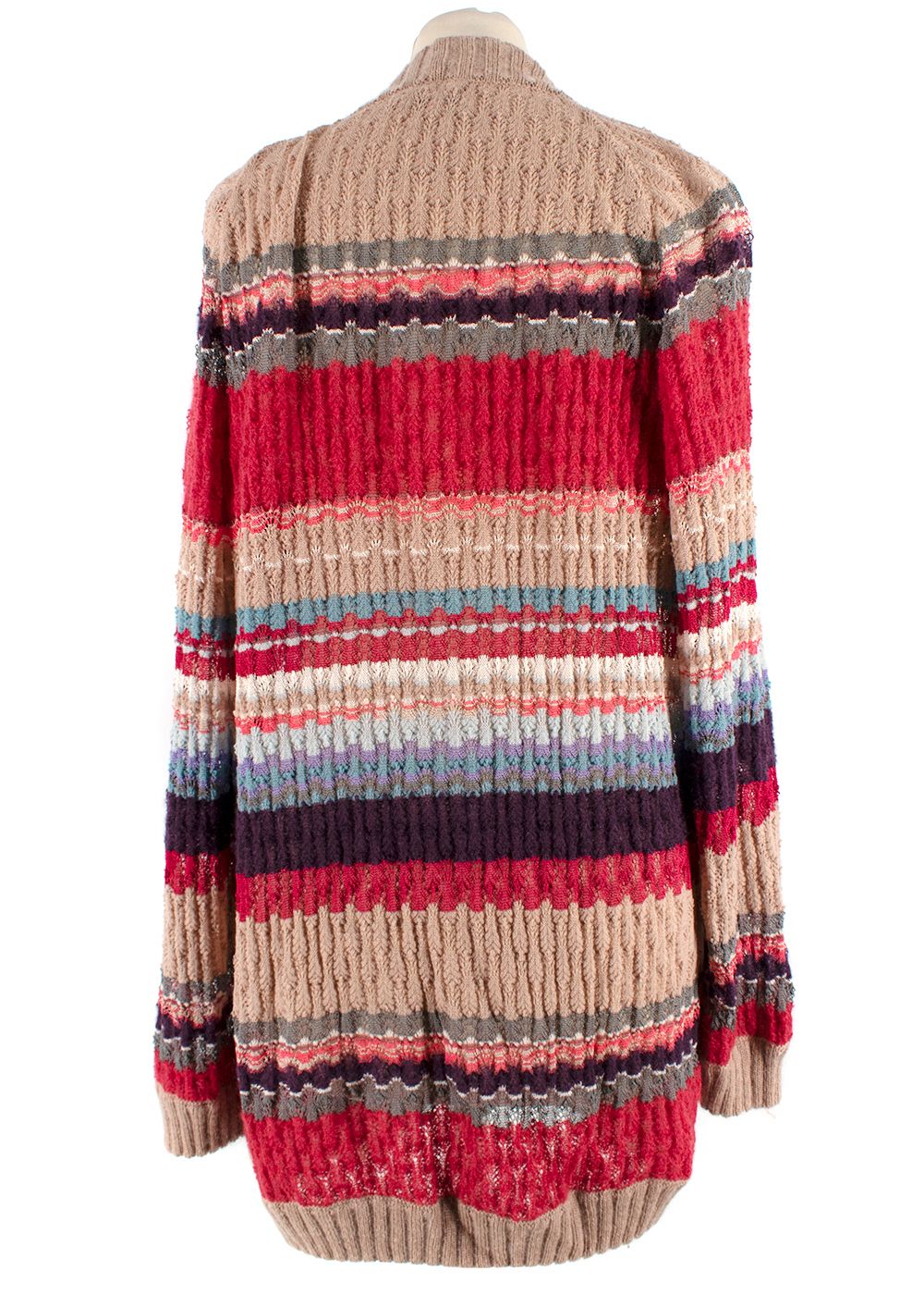 Preowned Missoni Multicolor Striped Knitted Cardigan with Belt Size XS Pink/Purplw/Blue/Grey wool