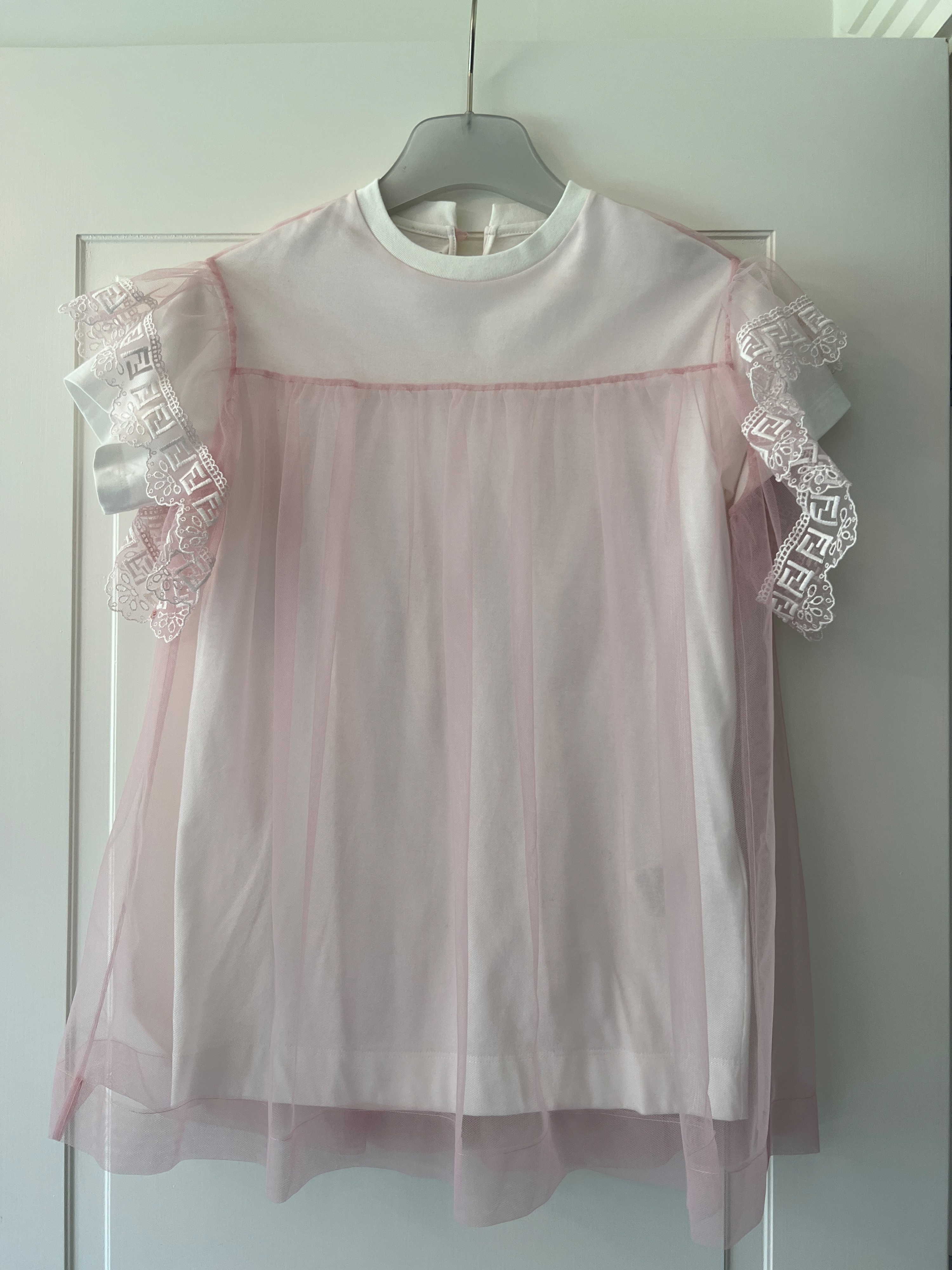 Boys Preowned Fendi Kids 6Y Pink  White Tulle Dress Size 6 Years baby pink polyamide