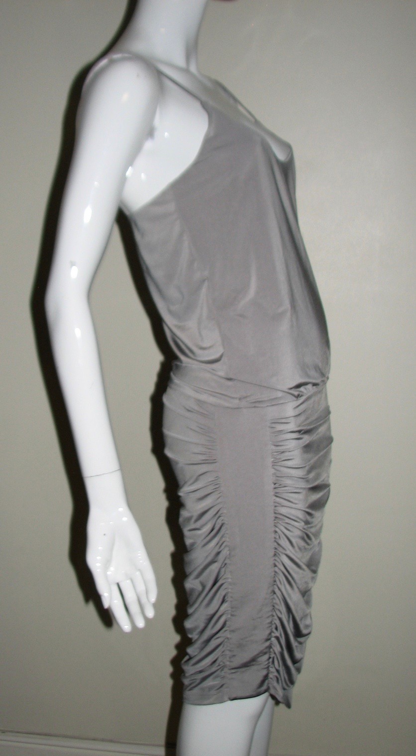 Preowned Zimmermann Ruched Silver Dress Size S Grey lycra