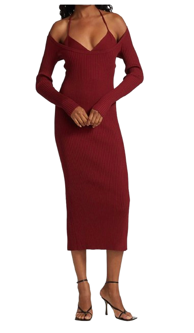 Jonathan Simkhai Burgundy Ribbed Liza Midi Dress Size L Garnet rayon