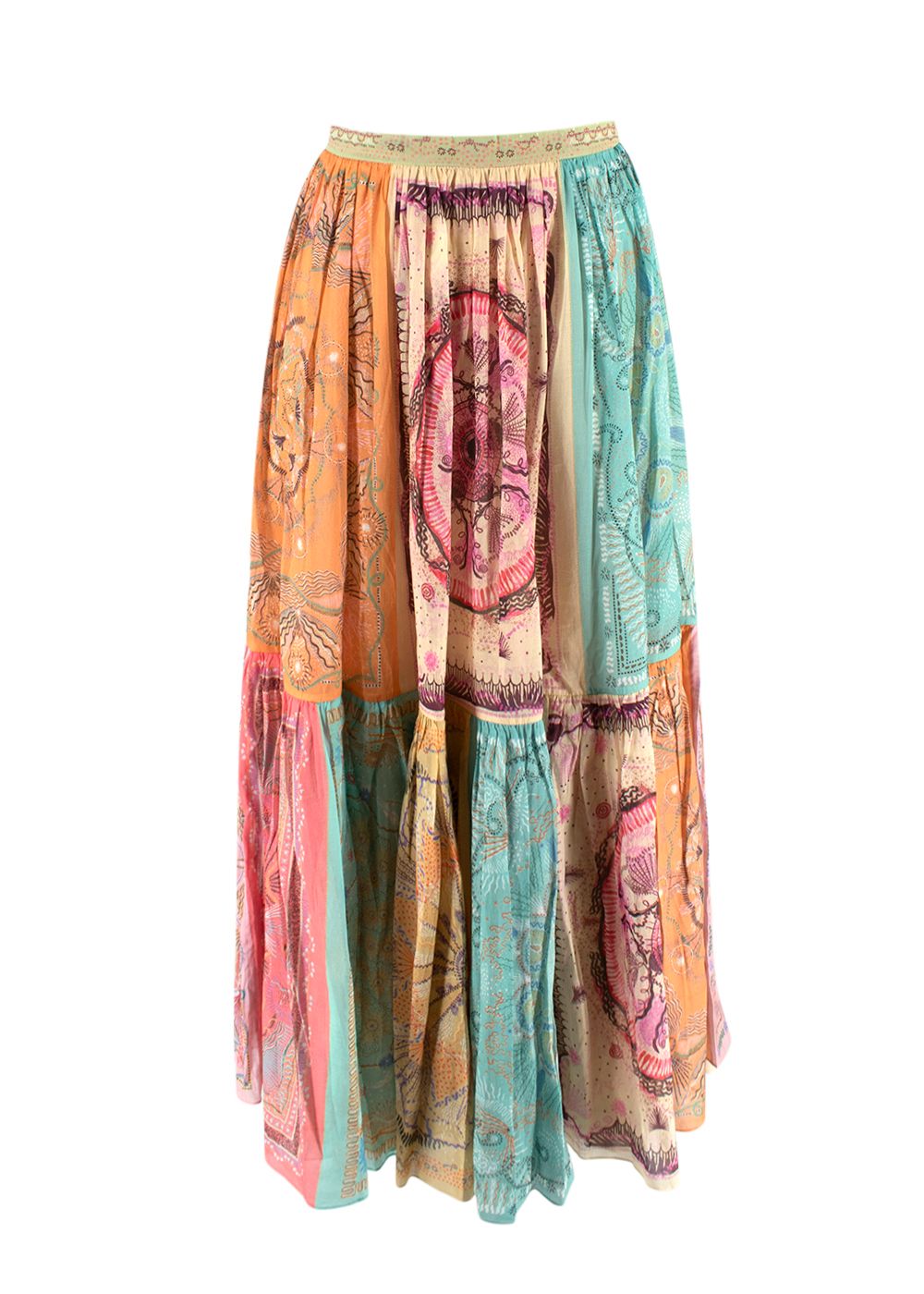 Dior Multicoloured Paisley Patchwork Silk Blouse and Maxi Skirt Set Size XS Multi-Coloured cotton